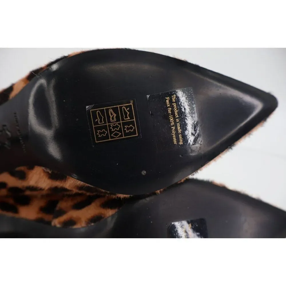 Tory Burch Double T Buckle Leopard Calf Hair Kitten Heel Pumps Size 5.5 Brown
